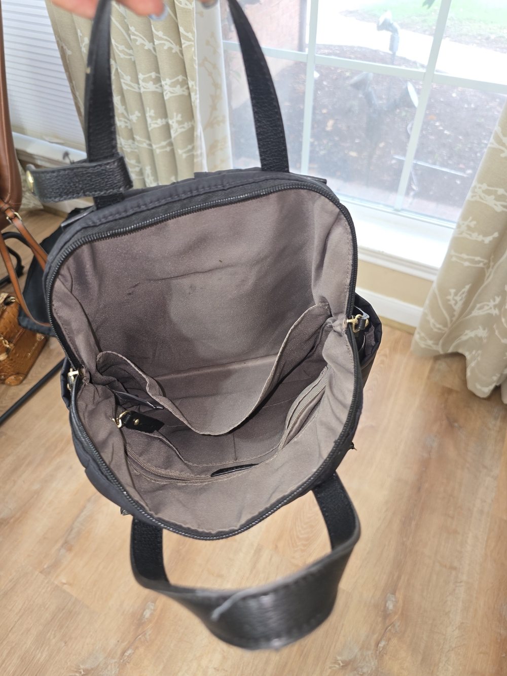 Black Women's Backpack with Gold Hardware - Picture 9 of 12